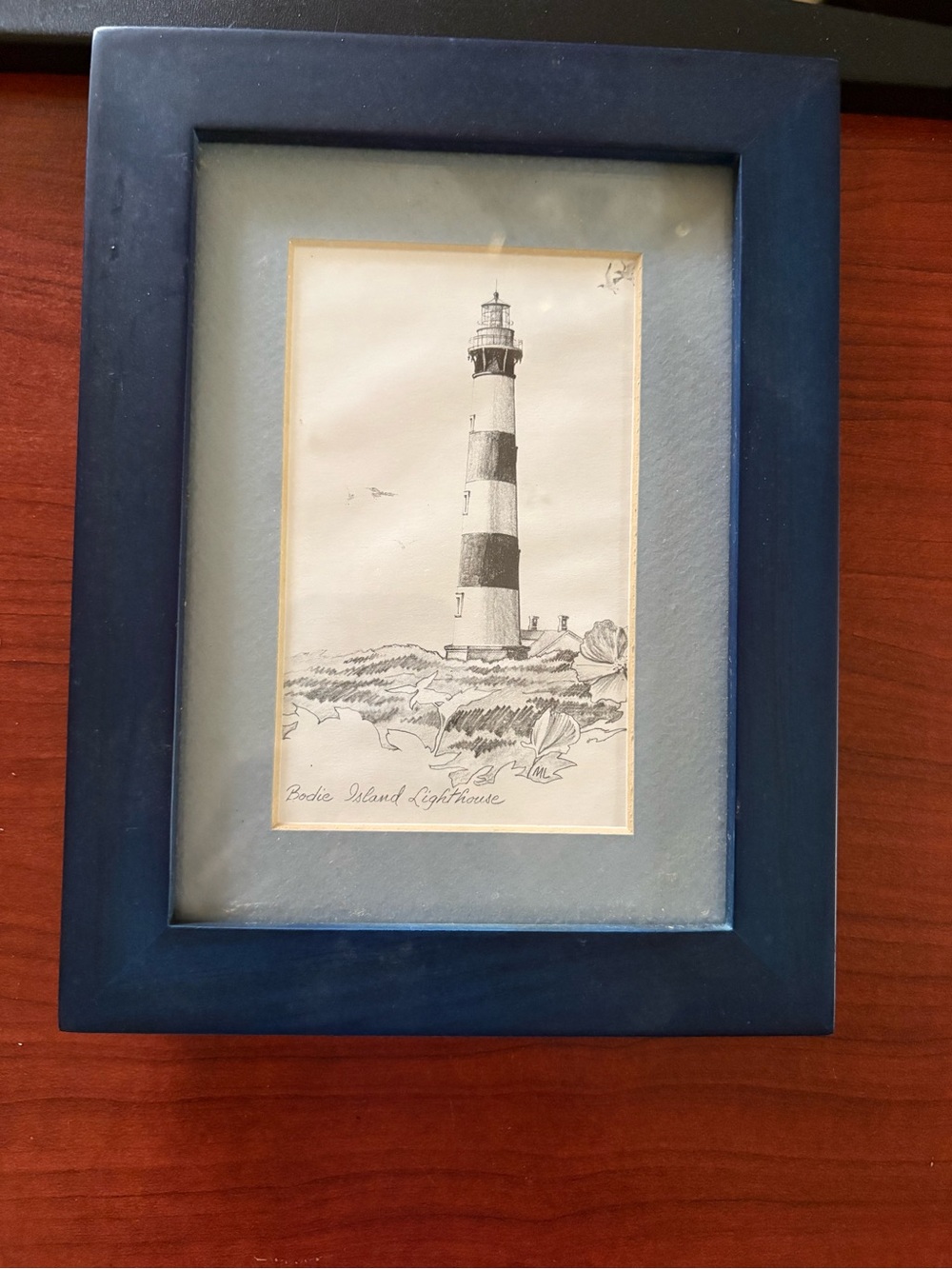 Bodie Island Lighthouse Framed Art Print. Matted with glass. 8 1/2x6 1/2